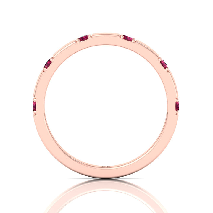 Natural Red Ruby Promise Band-0.65CT-Rose Gold