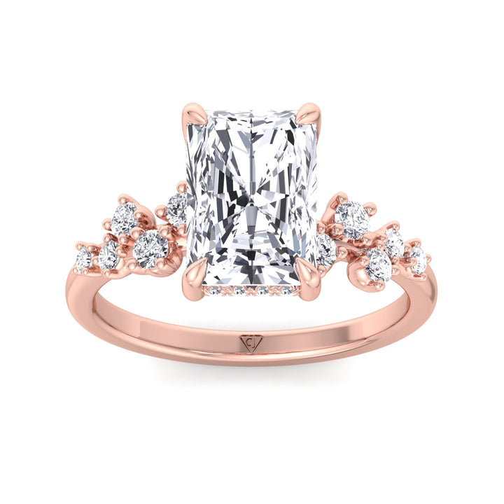 Carmela - Radiant Shape Hidden Halo Diamond Engagement Ring With Clustered Side Stones - Gem Jewelers Co