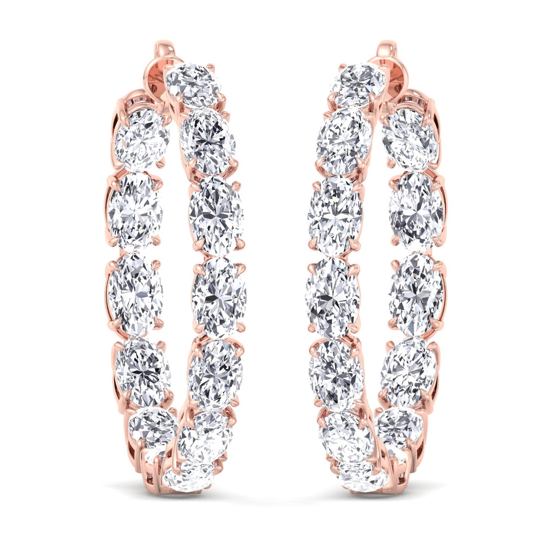 Inside Out Oval Natural Diamond Hoop Earring 1.25” Rose Gold 14K 18K