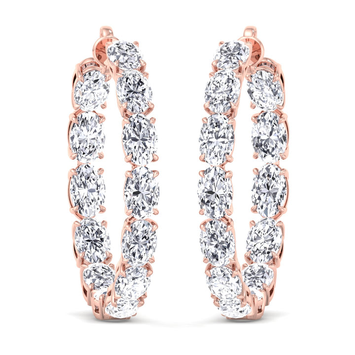 Inside Out Oval Natural Diamond Hoop Earring 1.25” Rose Gold 14K 18K