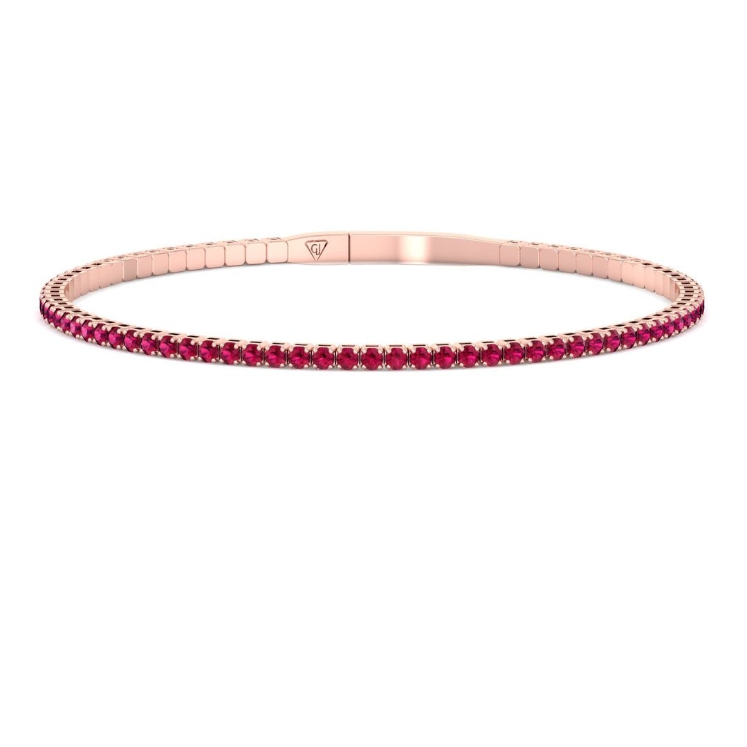Rossa - Flexible Natural Red Ruby Bangle in 14K Solid Gold - Gem Jewelers Co