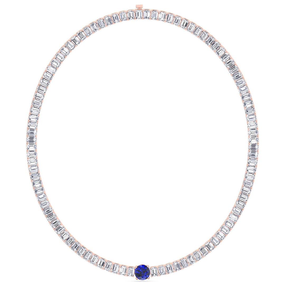 Natural Round Sapphire and Emerald Diamond Tennis Necklace
