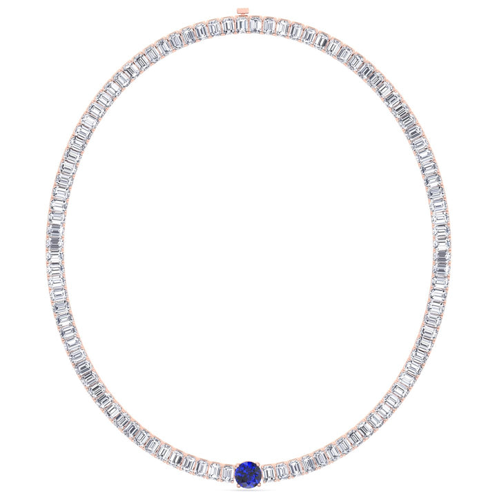Natural Round Sapphire and Emerald Diamond Tennis Necklace