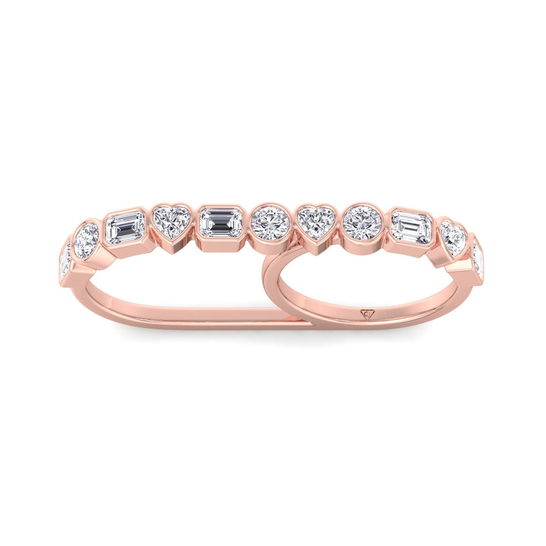 Fancy Bezel Multi Shape Natural Diamond Two Finger Ring Rose Gold 2CT 14K