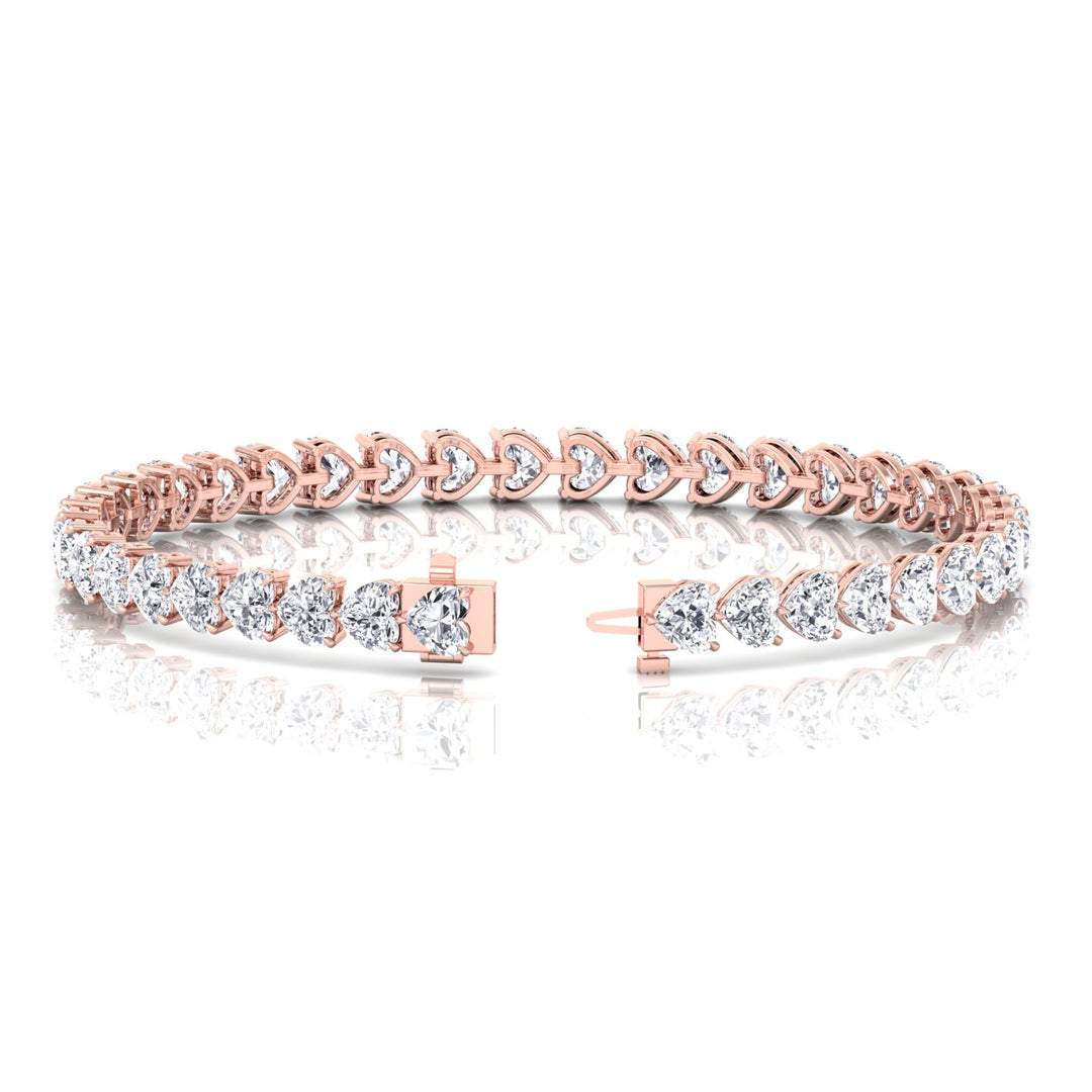East to West Heart Shape Natural Diamond Tennis Bracelet Rose Gold 11CT