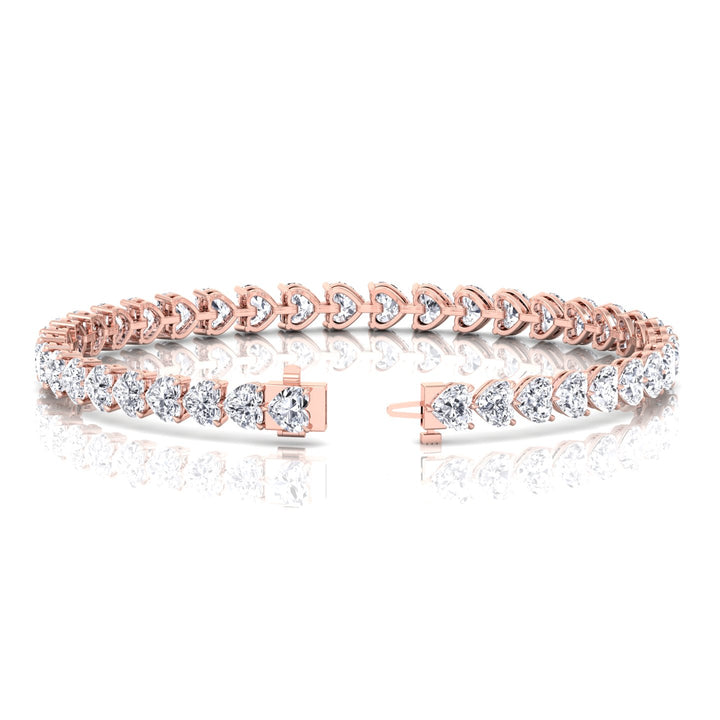 East to West Heart Shape Natural Diamond Tennis Bracelet Rose Gold 11CT