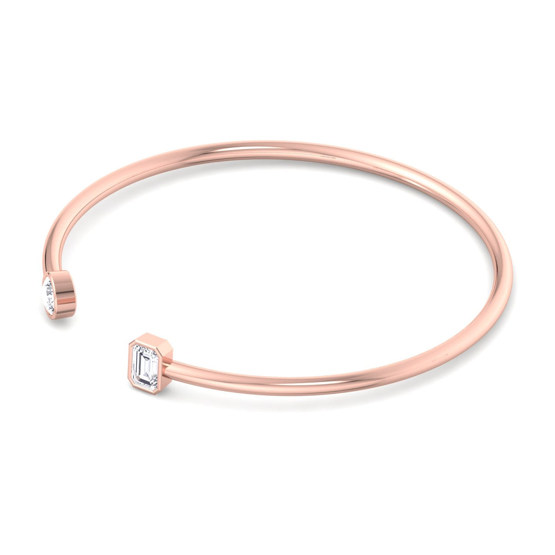 round-cut-emerald-cut-diamond-bezel-set-open-cuff-bangle-18k-rose-gold