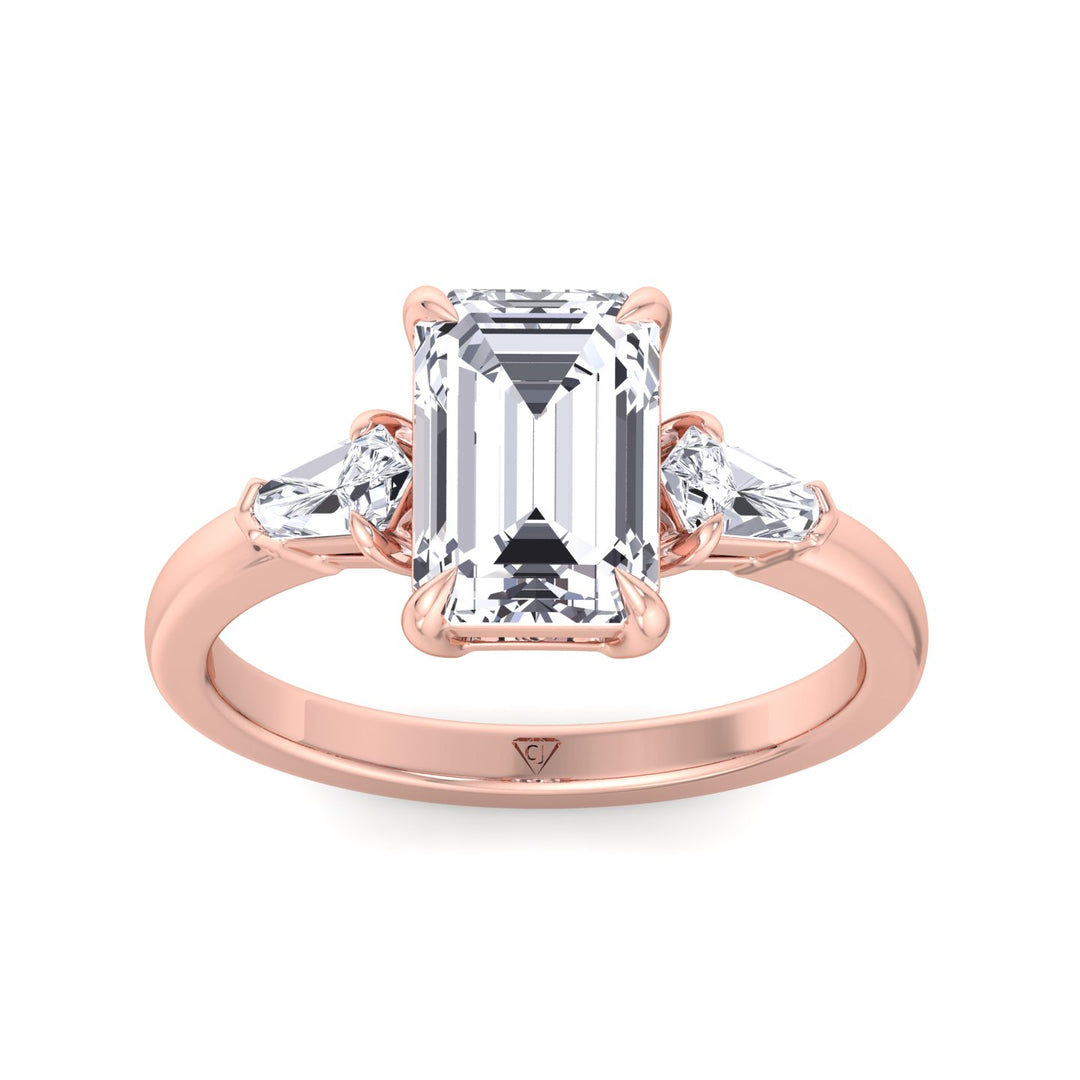 Caterina - Emerald Shape Diamond Engagement Ring With Tapered Baguette Side Stones - Gem Jewelers Co