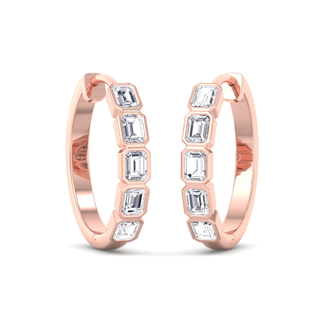 2.5CT T.W Emerald Shape Bezel Set Natural Diamond Hoops