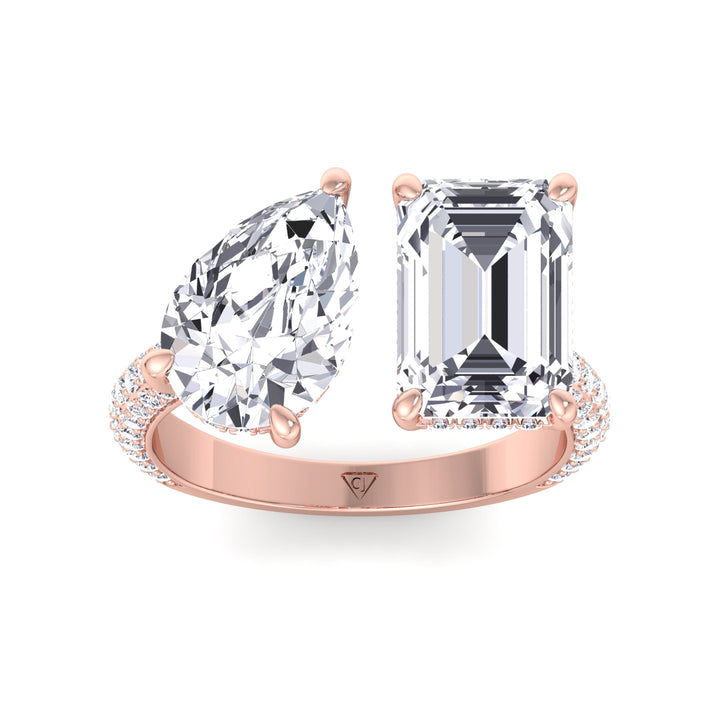 Leani - Toi Et Moi Hidden Halo Emerald and Pear Shape Diamond Engagement Ring - Gem Jewelers Co