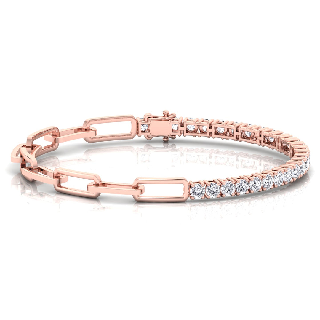 Halfway Adjustable Natural Diamond Tennis Bracelet With Paperclip Chain Rose Gold 14K 18K