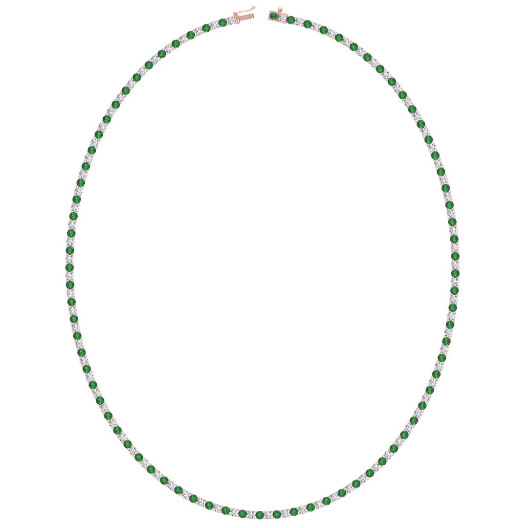 Alternating Green Emerald and Natural Diamond Tennis Necklace 14K Solid Gold
