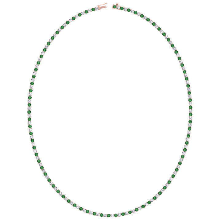 Alternating Green Emerald and Natural Diamond Tennis Necklace 14K Solid Gold