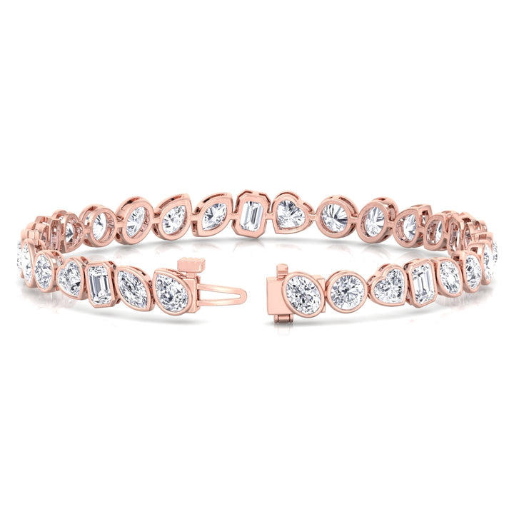Bezel Multi Shape Natural Diamond Tennis Bracelet in Solid Gold 6CT 11CT Rose