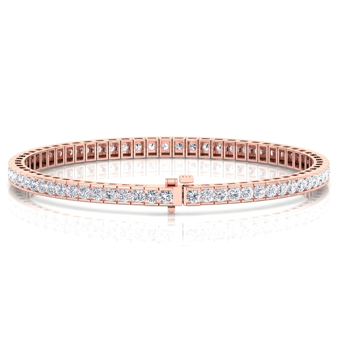 Channel Setting Round Cut Natural Diamond Tennis Bracelet  14K 18K Rose Gold