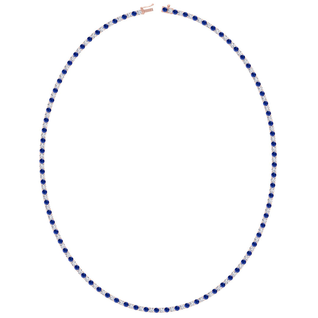 Sara - Alternating Blue Sapphire and Natural Diamond Tennis Necklace - Gem Jewelers Co