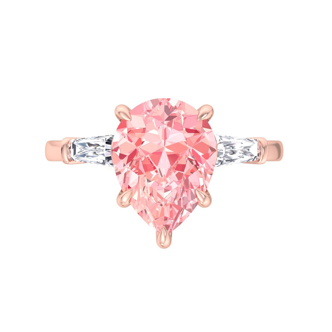 Denise - Pear Shape Pink Diamond Engagement Ring with Tapered Baguettes - Gem Jewelers Co