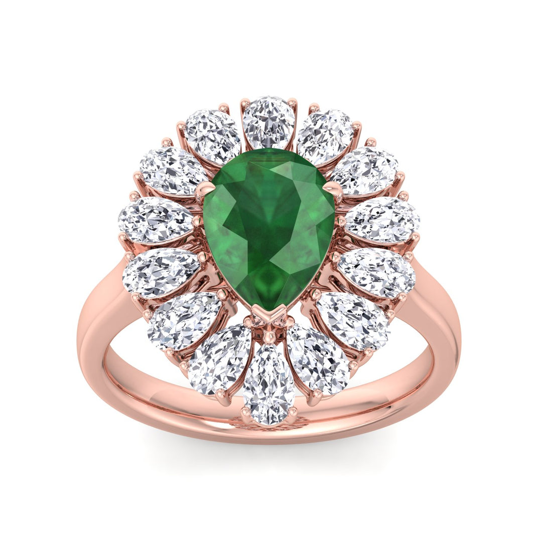 Sabrina - Pear Shape Green Emerald Engagement Ring with Pear Shape Diamond Halo - Gem Jewelers Co
