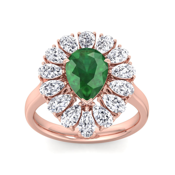 Sabrina - Pear Shape Green Emerald Engagement Ring with Pear Shape Diamond Halo - Gem Jewelers Co