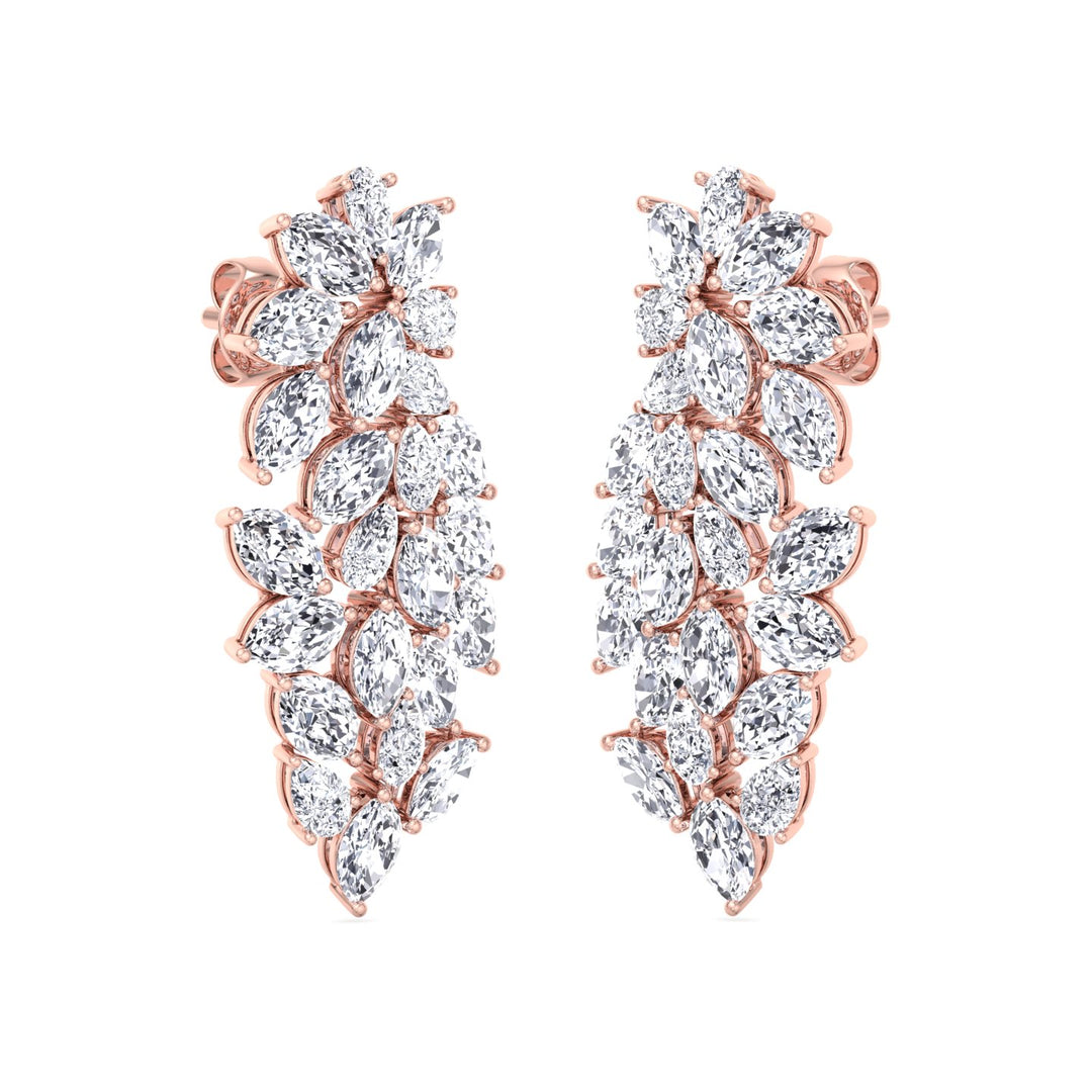 Cluster Pear and Marquise Shape Natural Diamond Drop Earrings Rose Gold 14K 18K