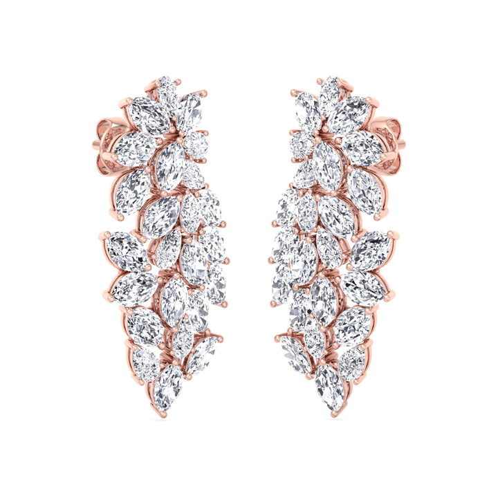 Cluster Pear and Marquise Shape Natural Diamond Drop Earrings Rose Gold 14K 18K