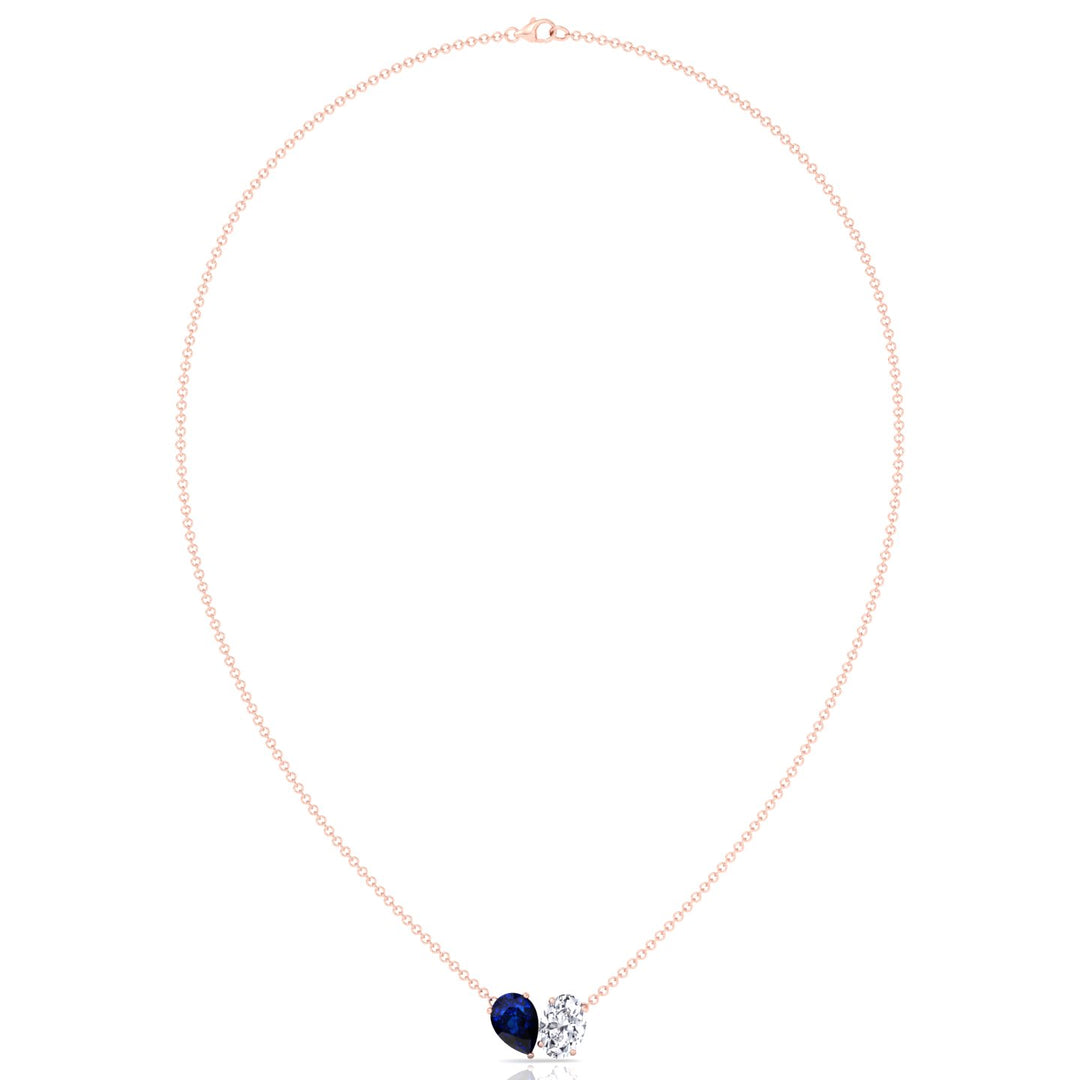 Natural Pear Shape Sapphire and Oval Diamond Pendant Rose Gold