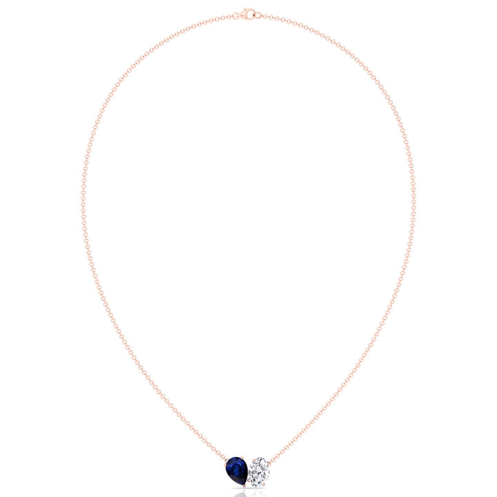 Natural Pear Shape Sapphire and Oval Diamond Pendant Rose Gold
