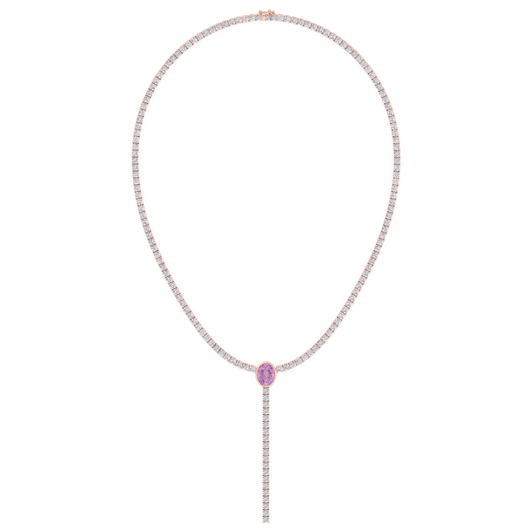 10.50CT T.W Round Natural Diamond Lariat Tennis Necklace with Natural Pink Sapphire Centerpiece