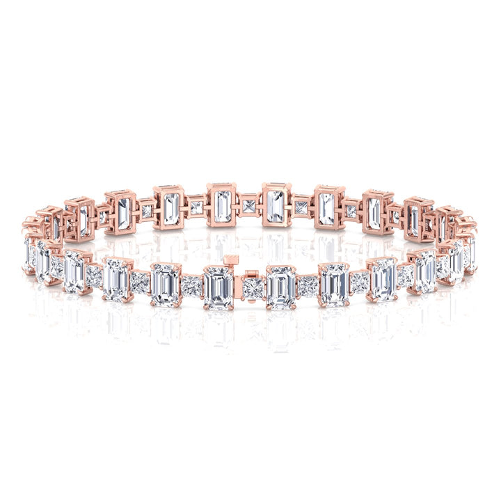 Alternating Emerald and Princess Tennis Bracelet-3CT-14K-18K-Rose Gold