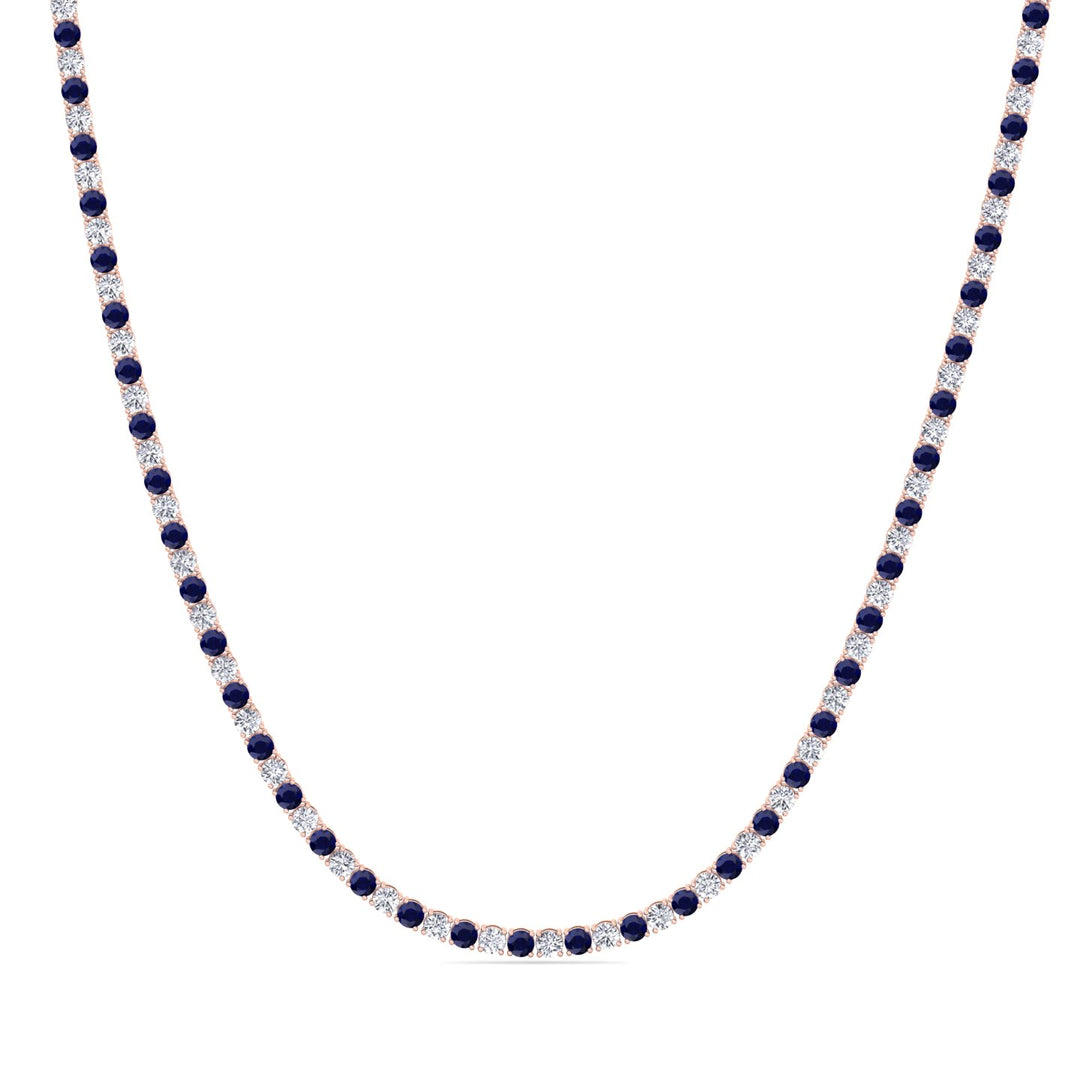 Sara - Alternating Blue Sapphire and Natural Diamond Tennis Necklace - Gem Jewelers Co