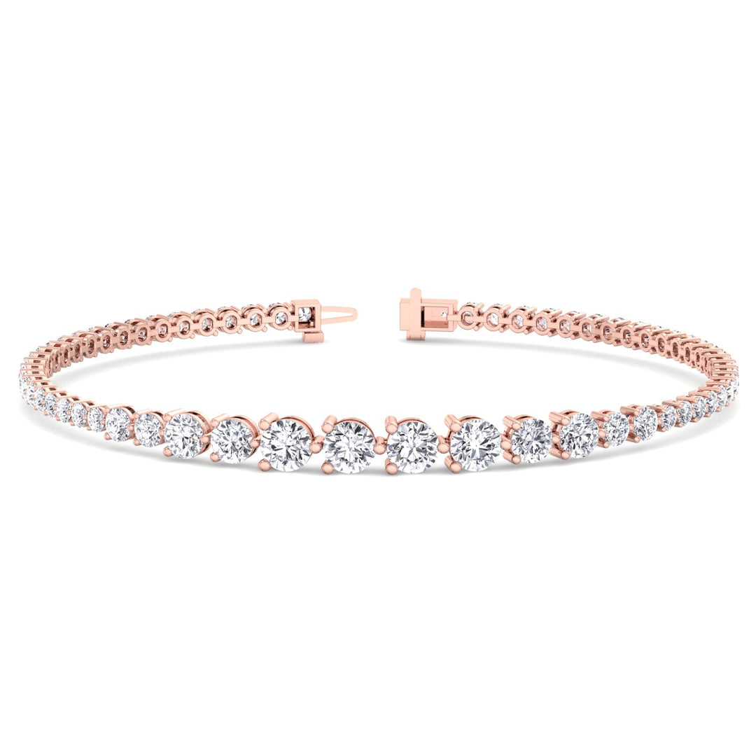 3-Prong Graduated Natural Diamond Tennis Bracelet Rose Gold