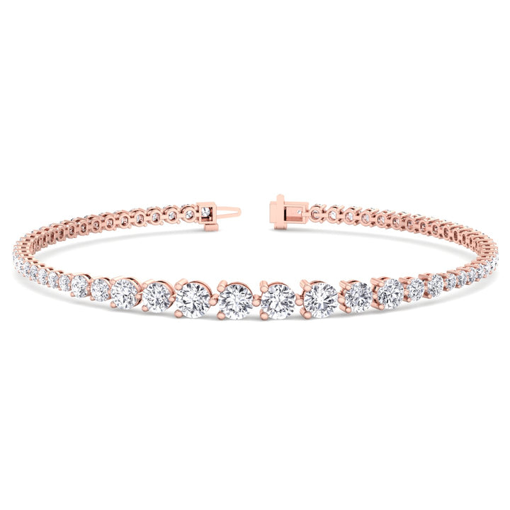 3-Prong Graduated Natural Diamond Tennis Bracelet Rose Gold