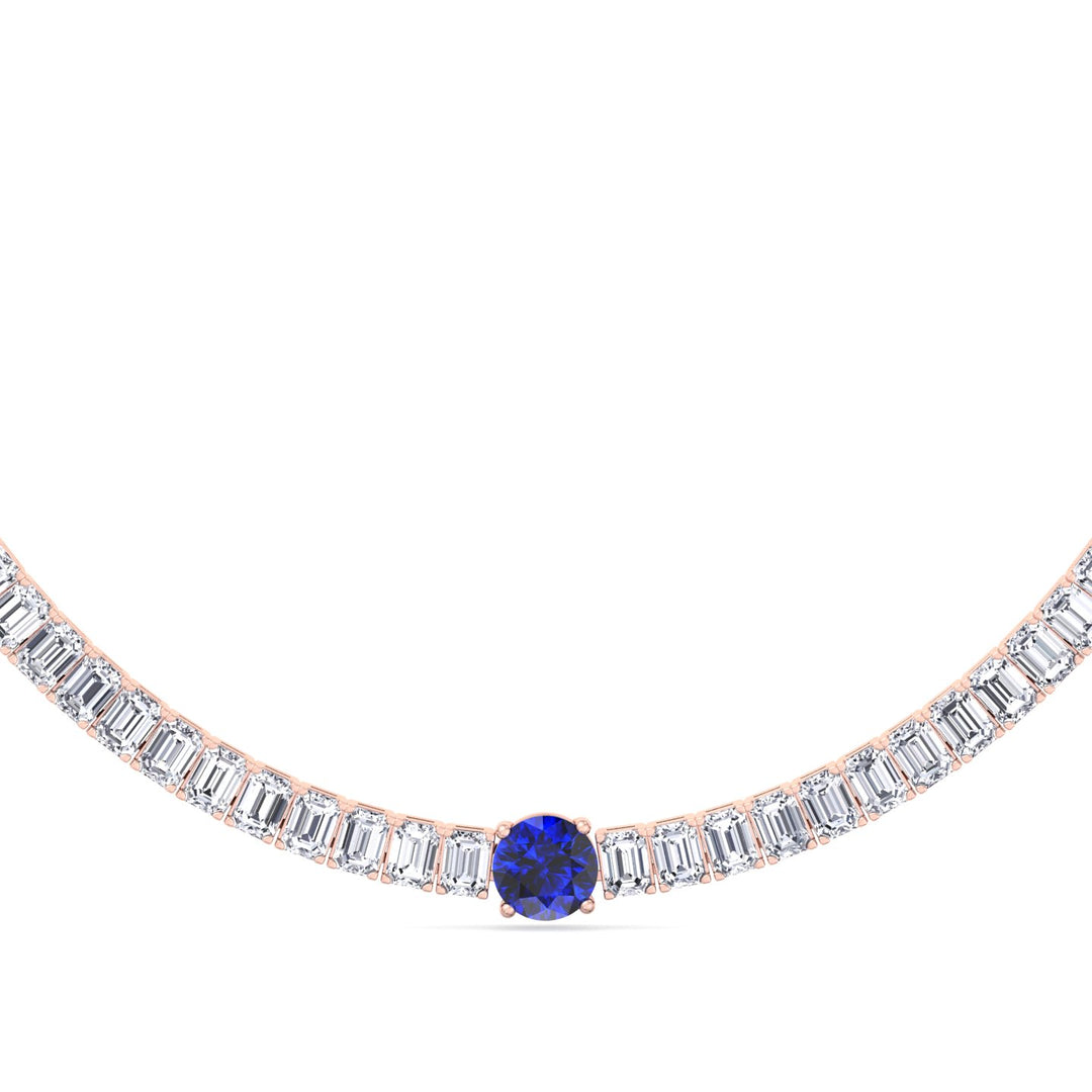 Natural Round Sapphire and Emerald Diamond Tennis Necklace