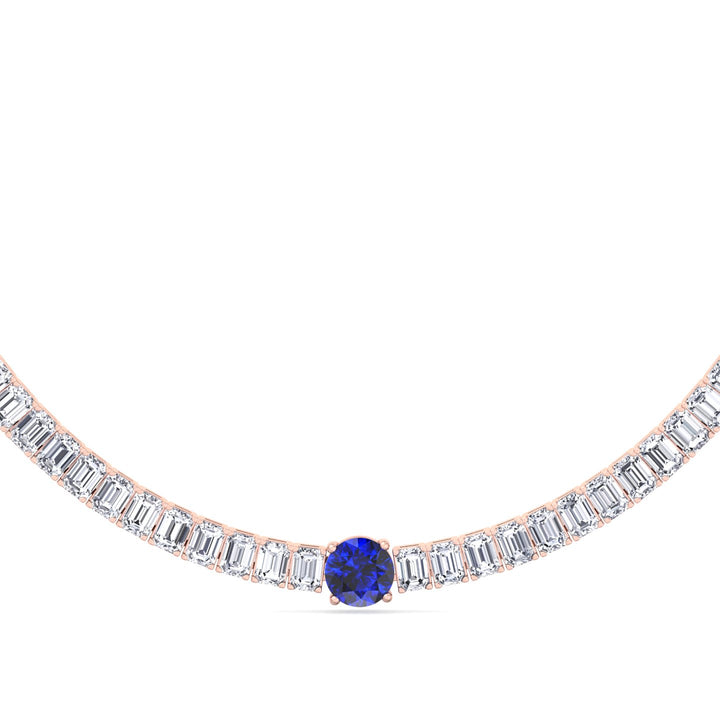 Natural Round Sapphire and Emerald Diamond Tennis Necklace
