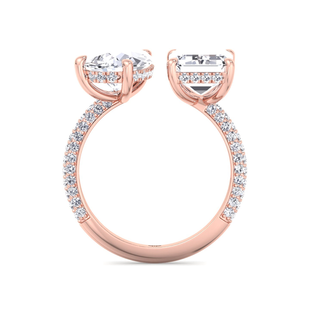 Leani - Toi Et Moi Hidden Halo Emerald and Pear Shape Diamond Engagement Ring - Gem Jewelers Co