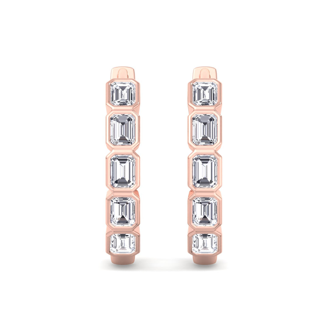 2.5CT T.W Emerald Shape Bezel Set Natural Diamond Hoops