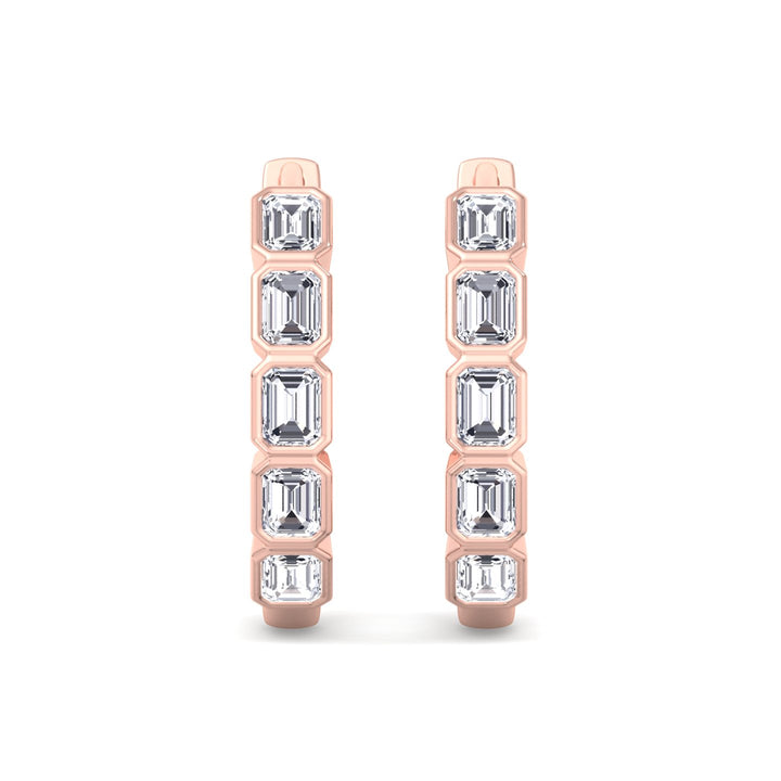 2.5CT T.W Emerald Shape Bezel Set Natural Diamond Hoops