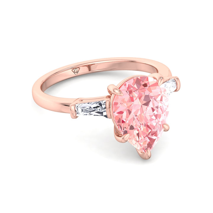 Denise - Pear Shape Pink Diamond Engagement Ring with Tapered Baguettes - Gem Jewelers Co
