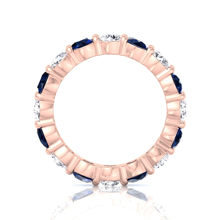 Round Alternating Natural Blue Sapphire and Diamonds Eternity Band Rose Gold