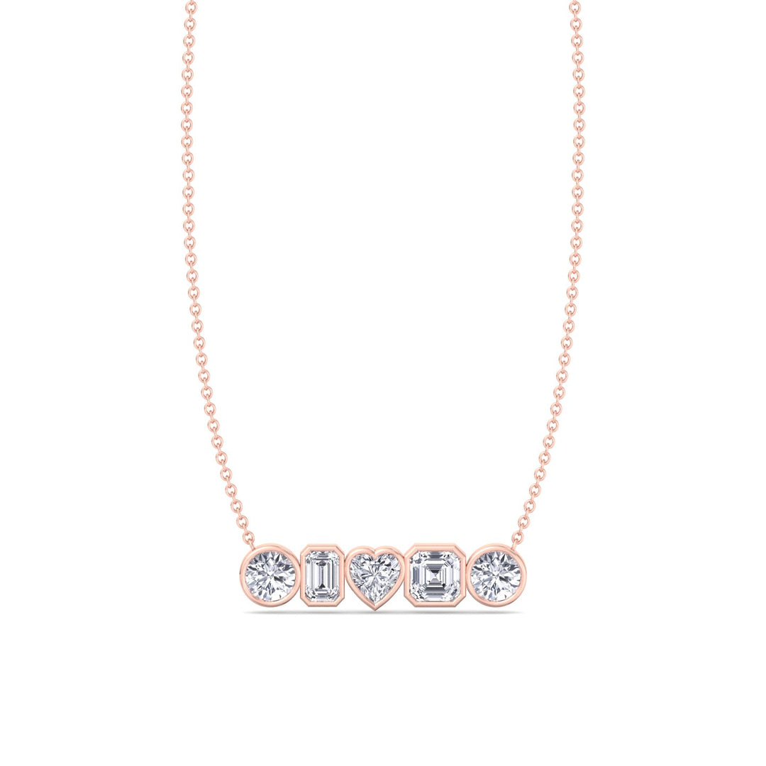 Bezel-Set Multi-Shape-Diamond-Pendant-Solid-rose-Gold