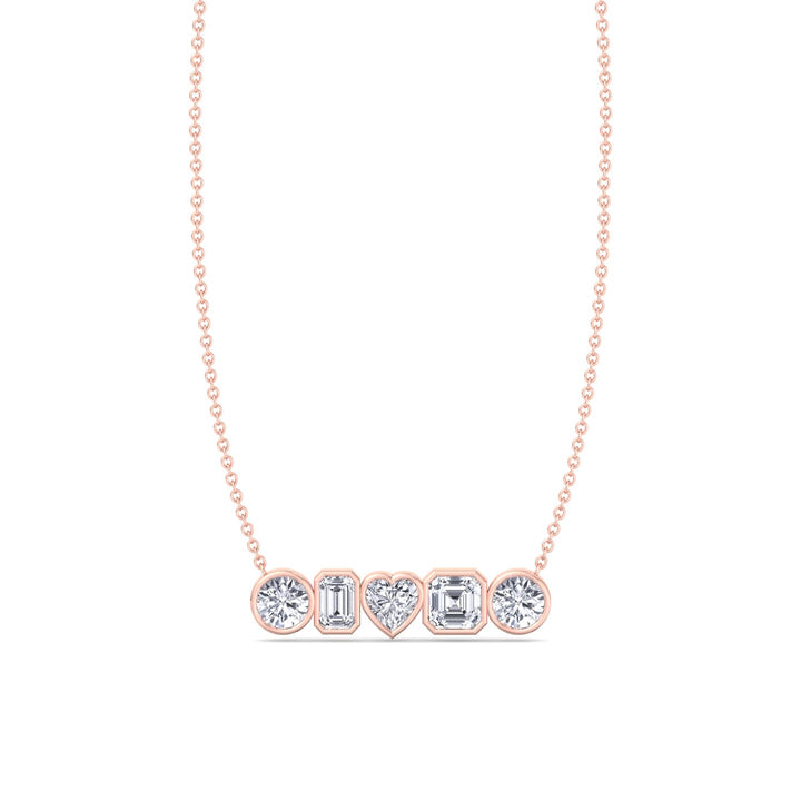 Bezel-Set Multi-Shape-Diamond-Pendant-Solid-rose-Gold
