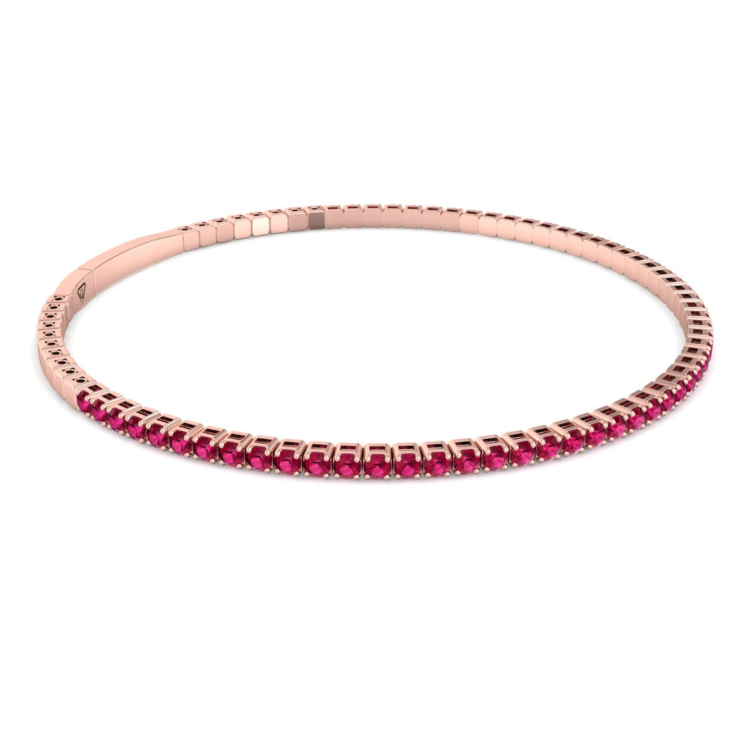 Rossa - Flexible Natural Red Ruby Bangle in 14K Solid Gold - Gem Jewelers Co