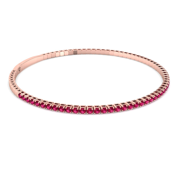 Rossa - Flexible Natural Red Ruby Bangle in 14K Solid Gold - Gem Jewelers Co