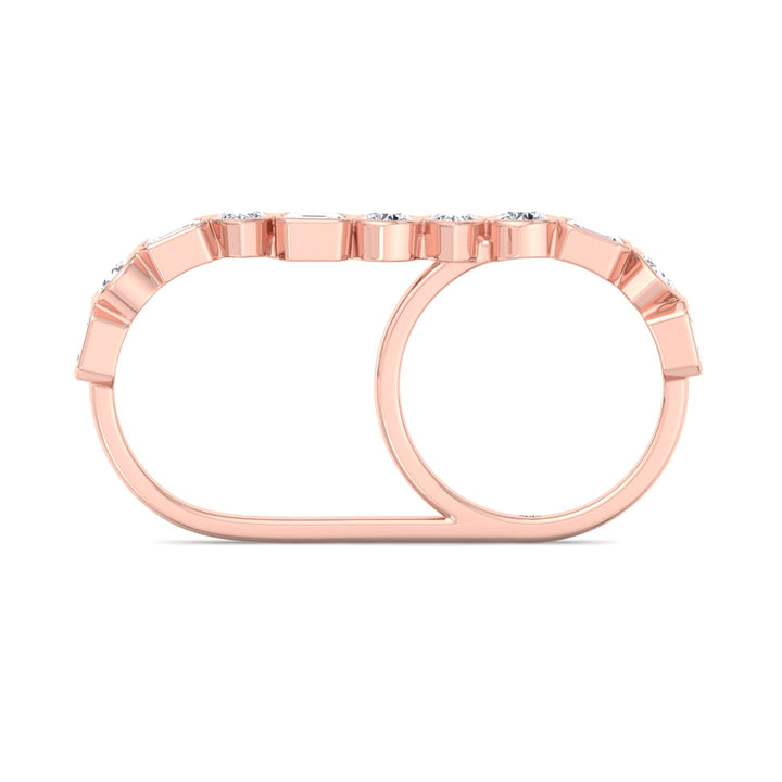 Fancy Bezel Multi Shape Natural Diamond Two Finger Ring Rose