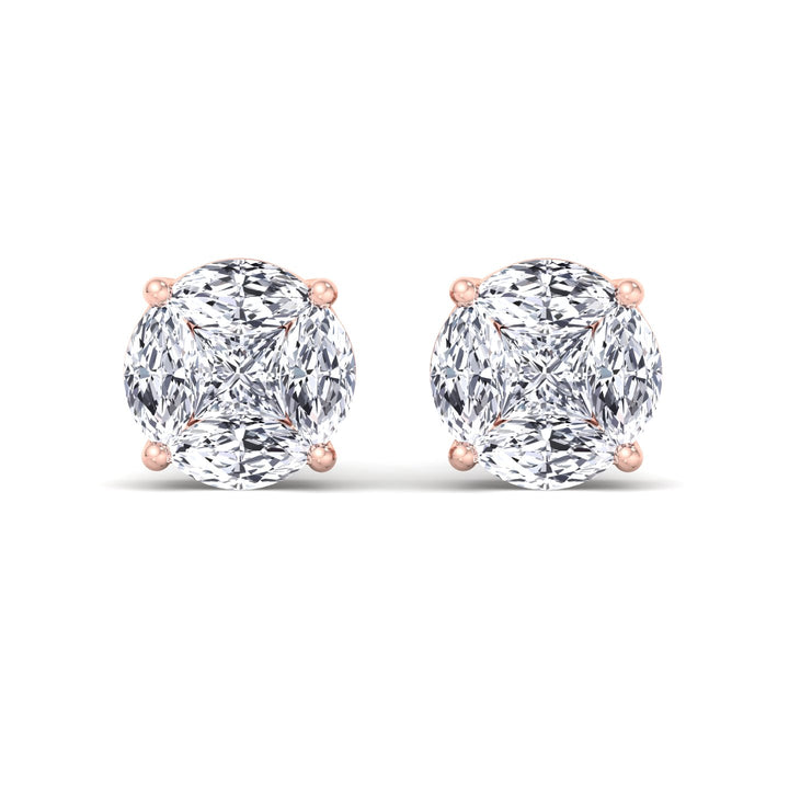 Marquise and Princess Shape Natural Diamond Clustered Stud Earrings