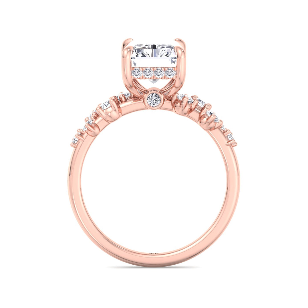 Carmela - Radiant Shape Hidden Halo Diamond Engagement Ring With Clustered Side Stones - Gem Jewelers Co