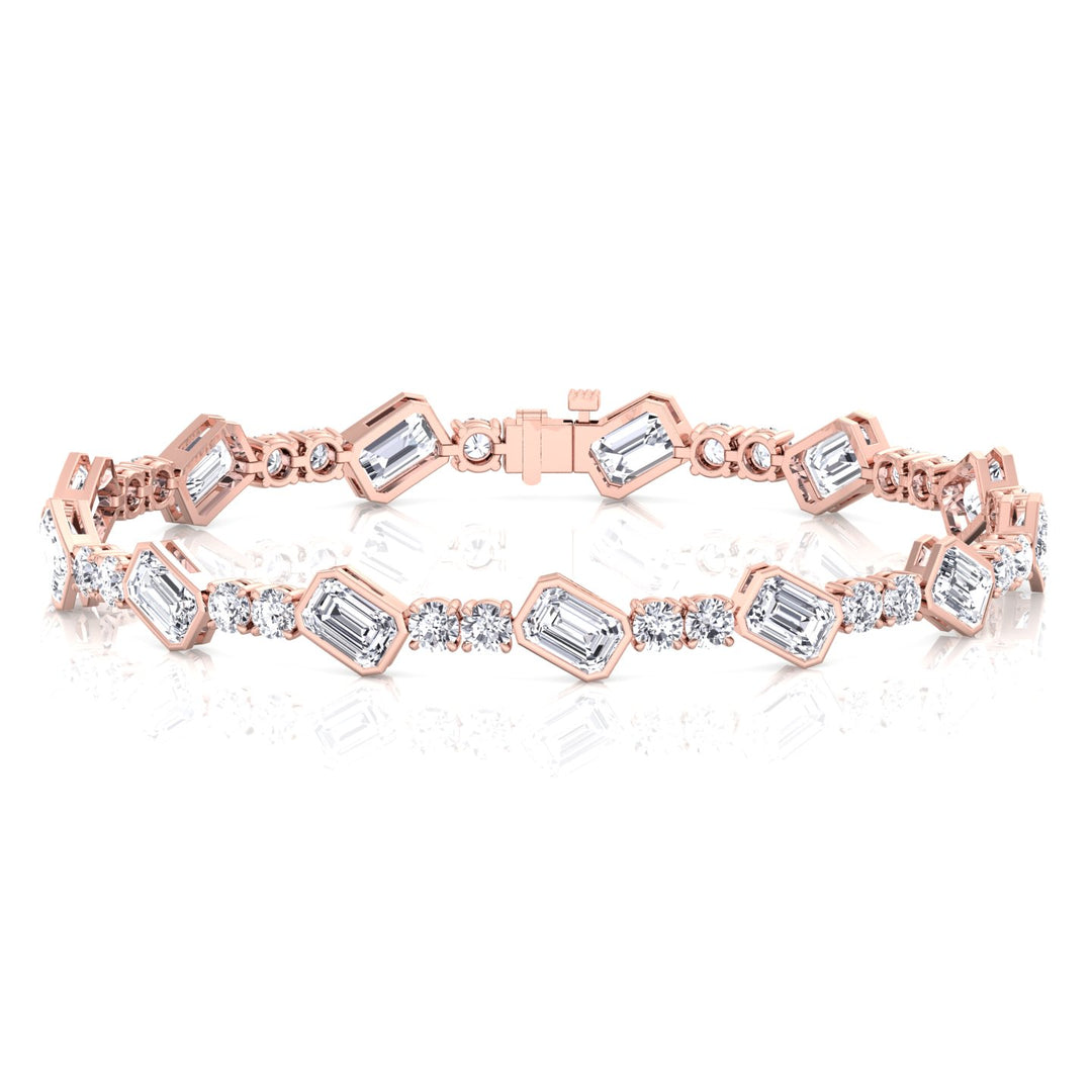 Emerald and Round Natural Diamond Tennis Bracelet