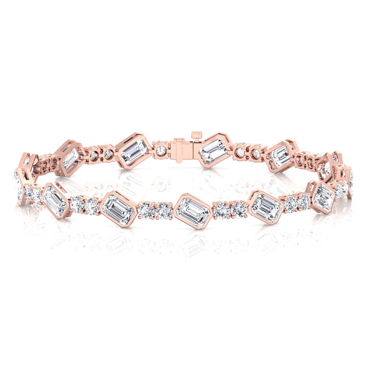 Emerald and Round Natural Diamond Tennis Bracelet