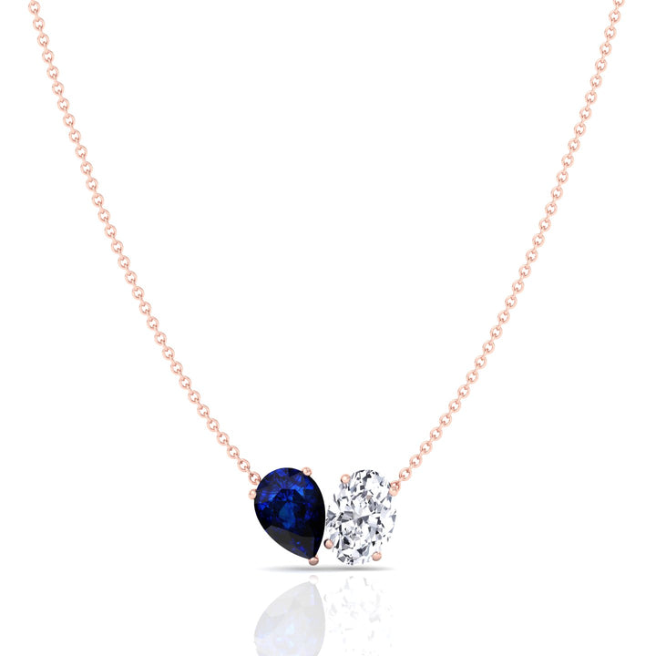 Natural Pear Shape Sapphire and Oval Diamond Pendant Rose Gold 14K 18K