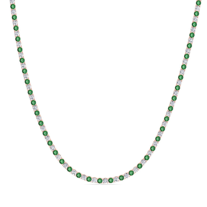 Alternating Green Emerald and Natural Diamond Tennis Necklace 14K Solid Gold